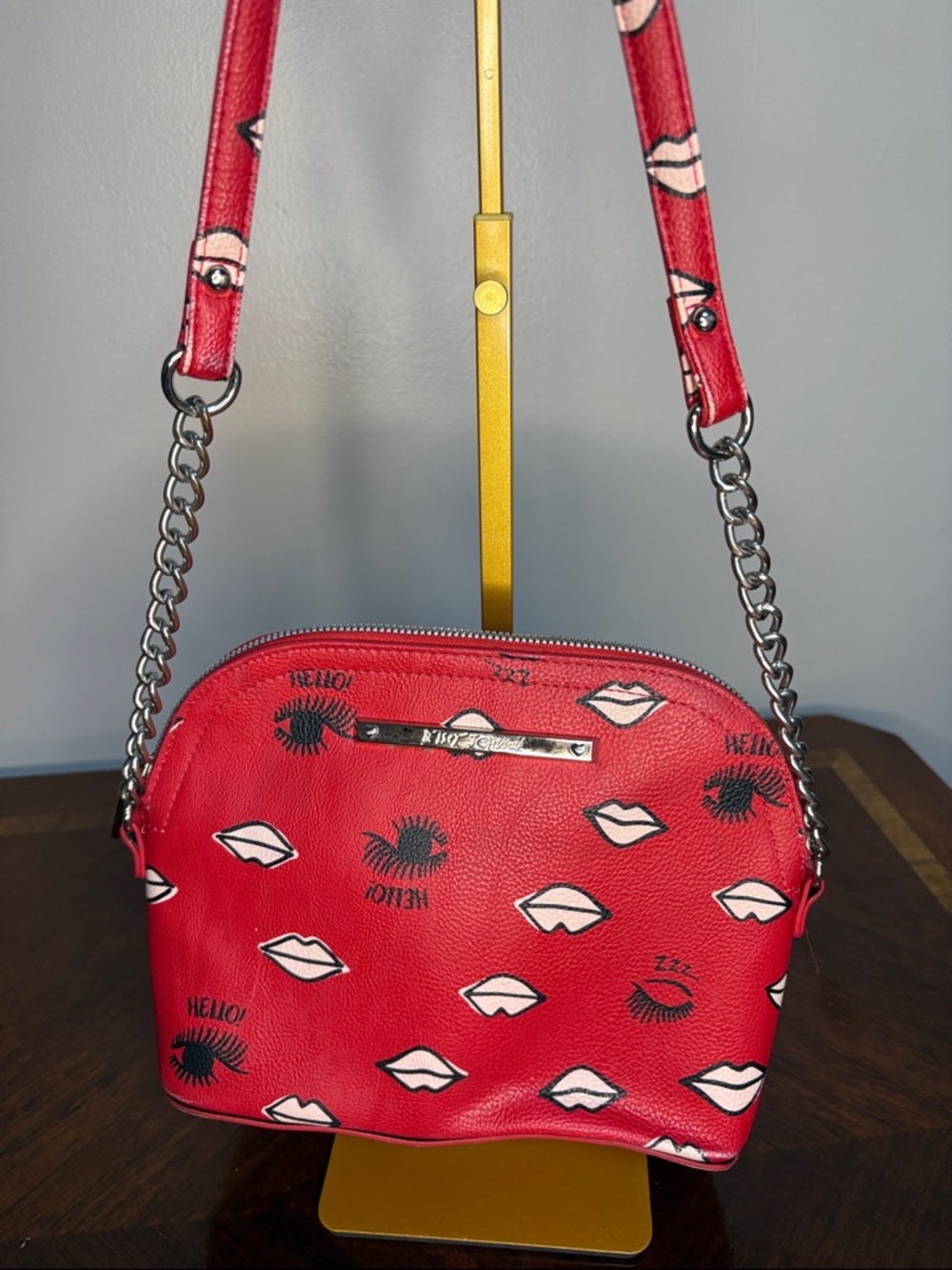 Betsy Johnson Red Lips Print Crossbody Bag
